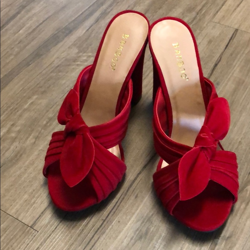 Red suede high heels with bow size 8